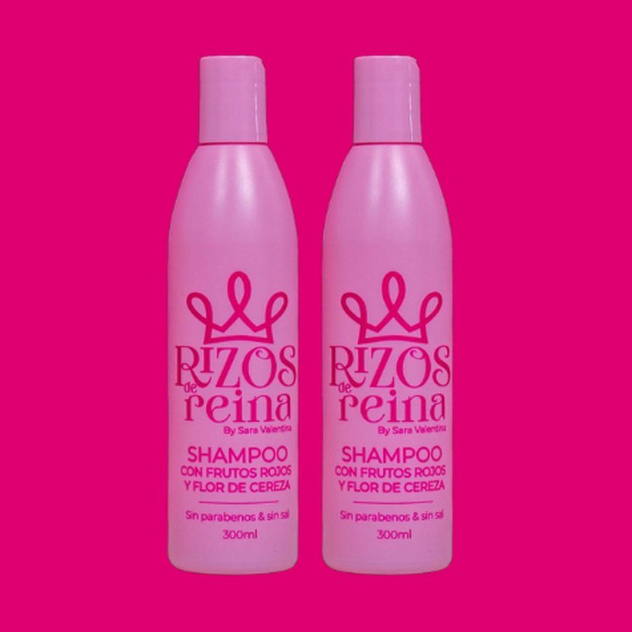 Dos shampoo sin sal Rizos de Reina con frutos rojos y flor de cereza de 300 ml