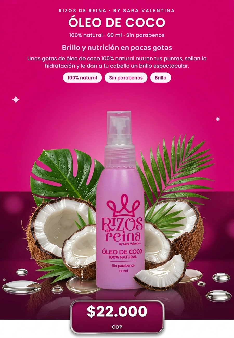 Productos Óleo de coco Rizos de Reina, 60 ml, $22.000