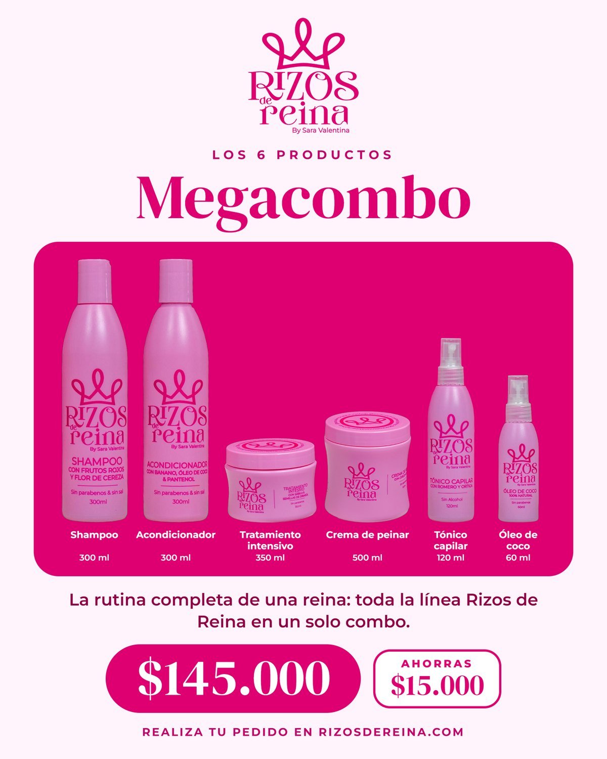 Megacombo Rizos de Reina: los 6 productos de la línea por $145.000